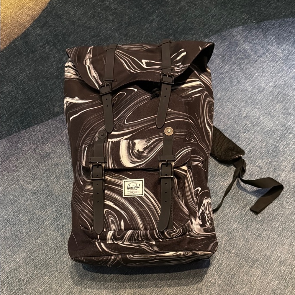 Herschel Supply Company Black and White Backpack with Swirl Design